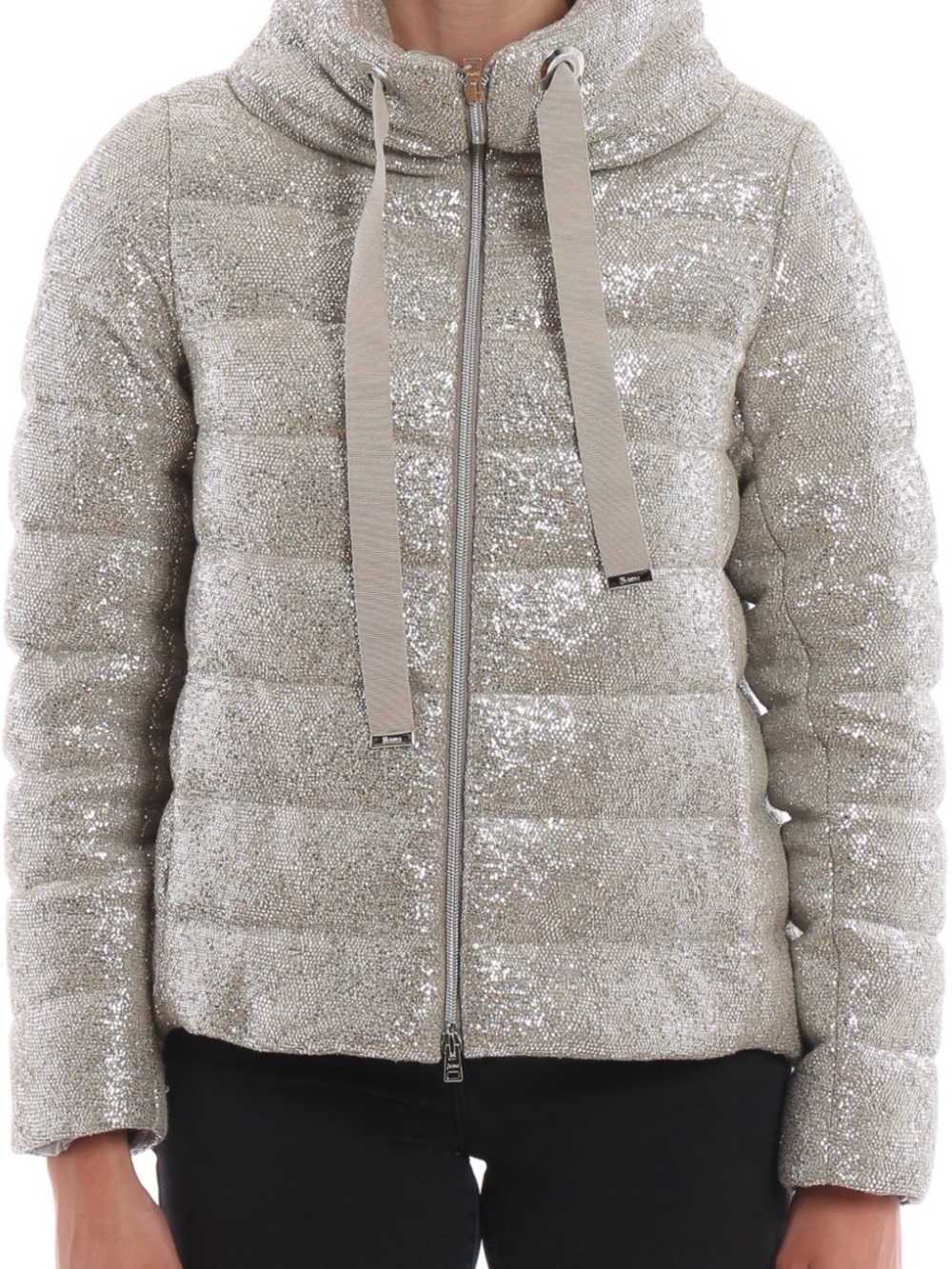 Authentic Herno Resort Shimmering Lurex Flared Puffer Jacket Taupe - Picture 7 of 7